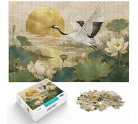 1000 Piece Jigsaw Puzzle for Adults, Crane flying over lotus pond | For cold evenings at home: Adult jigsaw puzzle with 1000 pieces fits relaxed evenings through December.