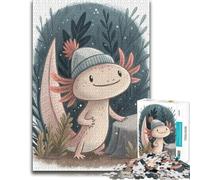 1000 Piece Jigsaw Puzzle for Adults, Cute Axolotl in a Beanie | Choose a winter gift for adults for cosy indoor days for relaxed family time.