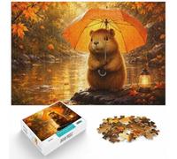 1000 Piece Jigsaw Puzzle for Adults, Cute Beaver with Umbrella in the Rain | For puzzle lovers on Christmas morning: Adult jigsaw puzzle with 1000 pieces suits calm, screen-free leisure.
