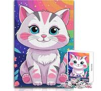 1000 Piece Jigsaw Puzzle for Adults Cute Cartoon Cat Rainbow Educational Family Game Presents for Women Secret Santa Gifts Size 50x75cm