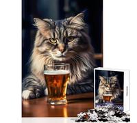 1000 Piece Jigsaw Puzzle for Adults Cute Cat And A Beer Happy Indoor Family Gathering Fun Perfect Holiday Celebration Present (38x52cm)