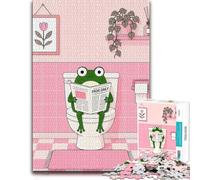1000 Piece Jigsaw Puzzle for Adults, Cute Frog Reading Newspaper on Toilet | A classic paper puzzle at weekends for relaxed downtime.