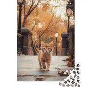 1000-Piece Jigsaw Puzzle for Adults, Cute Kitten Walking on Pathway, 52x38cm/1000pcs, Birthday Or Housewarming Gift, Family Activity And Time at Home