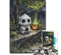 1000 Piece Jigsaw Puzzle for Adults, Cute Monster with Coffee and Pumpkin | Adult puzzle challenge on Sunday afternoons for calm focus.
