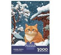 1000 Piece Jigsaw Puzzle for Adults Cute Orange Cat in Snow Jigsaw for Adults Family Game Difficult Challenge Birthday And Unique Gifts 38x26cm/1000pcs