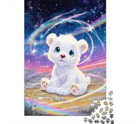 1000-Piece Jigsaw Puzzle for Adults, Cute White Bear Under Rainbow Stars, 38x26cm/1000pcs, Festive Gift Idea, Family Activity And Quiet Winter Weekends