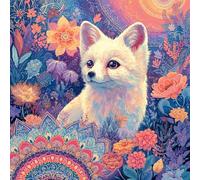 1000 Piece Jigsaw Puzzle for Adults, Cute White Fennec Fox Surrounded by Vibrant Boho Florals & Mandala Patterns, Psychedelic Fantasy Art Puzzle, Ideal Gift for Birthdays & Decor