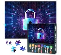 1000 Piece Jigsaw Puzzle for Adults Cyber Security Art Lock on Pink Circuit Board Background Unique Aesthetic Puzzle for Women Men Modern Home Office Decor 27.5x19.7 Inch