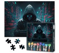1000 Piece Jigsaw Puzzle for Adults Cyber Security Hacker in Hoodie Wall Art Anonymous Hacker Silhouette Modern Home Office Decor Jigsaw Puzzles for Adults and Teens 27.5x19.7 Inch