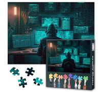 1000 Piece Jigsaw Puzzle for Adults Cyber Security Theme Artwork Hoodie Hacker Hidden Face Portrait Modern Home or Office Wall Decor Puzzle Challenge 27.5x19.7 Inch