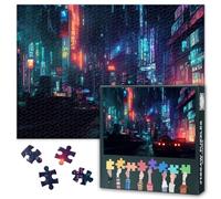 1000 Piece Jigsaw Puzzle for Adults -Cyberpunk City at Night with Neon Lights Picture, 50x70 cm Challenging Puzzle, Family Game Night Activity, Home Decor Art, Gift for Puzzle Lovers