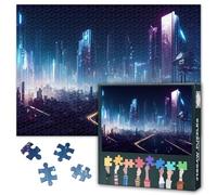 1000 Piece Jigsaw Puzzle for Adults Cyberpunk Futuristic City Panorama Gaming Room Wall Art Modern Home Decor for Living Room Bedroom Office Large Size 27.5x19.7 Inch