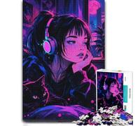 1000 Piece Jigsaw Puzzle for Adults, Cyberpunk Girl Headphones Black Cat | For screen-free Christmas time, this adult jigsaw puzzle with 1000 pieces suits quiet moments between celebrations.