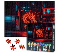 1000 Piece Jigsaw Puzzle for Adults -Cyberpunk Red Neon Dragon Tokyo City by Night, 50x70cm Mindful Challenge, Collectors Edition, for Puzzle Enthusiasts & Family Fun