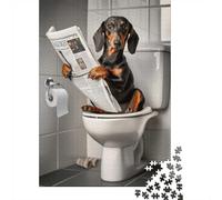 1000 Piece Jigsaw Puzzle for Adults, Dachshund on the Toilet