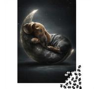 1000 Piece Jigsaw Puzzle for Adults, Dachshund Sleeping on the Moon