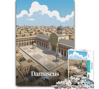 1000 Piece Jigsaw Puzzle for Adults, Damascus, Syria Cityscape Illustration | A paper puzzle with interlocking pieces around the table for a satisfying challenge.