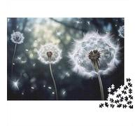 1000-Piece Jigsaw Puzzle for Adults, Dandelion Seeds Blowing in Wind-2, 52x38cm/1000pcs; Relaxed Solo Time at Home; White Pieces with A Smooth Surface