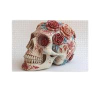 1000 Piece Jigsaw Puzzle for Adults,Day of The Dead Sugar Roses Skull, Puzzles with Letters on Back, Challenging Puzzle for Game Night Home Décor, 19.7 x 29.5