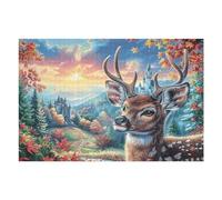 1000 Piece Jigsaw Puzzle for Adults Deer Fall Forest 75x50cm Vibrant Non-Fading Print Framable Wall Art Ideal for Living Room Bedroom Office Home Artistic