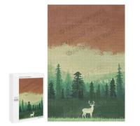 1000 Piece Jigsaw Puzzle for Adults Deer Forest Tree Nature Scene - Wooden Puzzle, Completed Size 30 x 20 Inches, Relaxing Family Activity, Gift for Nature Lovers