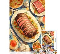 1000 Piece Jigsaw Puzzle for Adults Delicious Meat Feast on Checkered Tablecloth Fun Interactive Family Experience Wonderful Holiday Giftsing Choice (38x52cm)