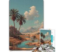 1000 Piece Jigsaw Puzzle for Adults, Desert Oasis with Palm Trees | Enjoy a weekend puzzle activity around the table for patient puzzling.
