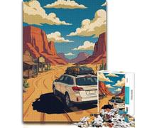 1000 Piece Jigsaw Puzzle for Adults, Desert Road Trip Cartoon Illustration | Paper puzzle activity around the table for a satisfying challenge.