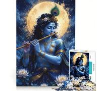 1000 Piece Jigsaw Puzzle for Adults Divine Krishna Moonlight Art Brain Teaser Game Home Art Decor Unique Gifts for Birthday And Christmas 50x75cm