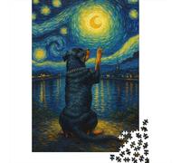 1000 Piece Jigsaw Puzzle for Adults, Dog Reaching for Moon, Van Gogh Style, 38x26cm/1000pcs, Indoor Puzzle Activity, Home Relaxation And Cold-Weather Weekends