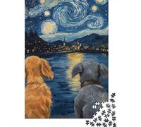 1000-Piece Jigsaw Puzzle for Adults, Dogs Under Starry Night(2), 52x38cm/1000pcs, Relaxing Home Activity And Holiday Downtime
