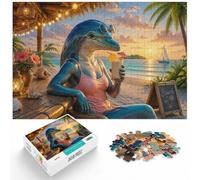 1000 Piece Jigsaw Puzzle for Adults, Dolphin humanoid relaxing on beach