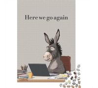 1000 Piece Jigsaw Puzzle for Adults, Donkey at Desk︰ Here We Go Again