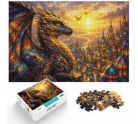 1000 Piece Jigsaw Puzzle for Adults, Dragon Stained Glass Castle | For holiday downtime at home, this adult jigsaw puzzle with 1000 pieces offers a classic activity for Christmas.