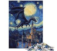 1000 Piece Jigsaw Puzzle for Adults Dragon's Flight Over Starlit Castle Practical Game For Family Fun Home Decoration Toys for Birthday, Chrismas Size 38x52cm