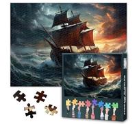 1000 Piece Jigsaw Puzzle for Adults Dramatic Maritime Adventure Old Ship Battling Fierce Waves Dark Storm Clouds Atmospheric Ocean Scene Challenging Puzzle Art Home Decor Gift 27.5x19.7 Inches