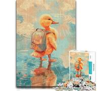 1000 Piece Jigsaw Puzzle for Adults, Duckling with Backpack in the Rain | A classic paper puzzle on rainy days for rewarding progress.