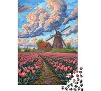 1000 Piece Jigsaw Puzzle for Adults Dutch Windmill Tulip Field-2 Jigsaw for Adults Hands-on Game Improve Memory Birthday And Unique Gifts 70x50cm/1000pcs