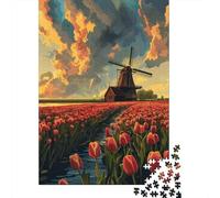 1000 Piece Jigsaw Puzzle for Adults Dutch Windmill Tulip Field Jigsaw for Adults Hands-on Game Improve Memory Birthday And Unique Gifts 70x50cm/1000pcs