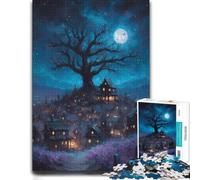 1000 Piece Jigsaw Puzzle for Adults, Eerie Village Under Moonlight | Choose a tabletop puzzle activity on rainy days for steady concentration.