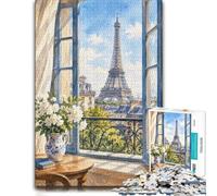 1000 Piece Jigsaw Puzzle for Adults, Eiffel Tower view from window, Paris | For festive leisure at home, this adult jigsaw puzzle with 1000 pieces creates puzzle time on colder days.