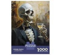 1000 Piece Jigsaw Puzzle for Adults Elegant Skeleton Holding Wine Glass Puzzles for Adults Relaxing Games Pattern Assembly for Is Ideal As A Gift 52x38cm/1000pcs