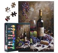 1000 Piece Jigsaw Puzzle for Adults - Elegant Still Life of Wine Bottle, Glass and Grapes on Stone Table, Premium Adult Puzzles 1000 Pieces, 27.5x19.7 Inches