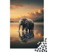 1000-Piece Jigsaw Puzzle for Adults, Elephant in Water with Constellation Reflection, 52x38cm/1000pcs, Winter Indoor Activity And Family Time at Home