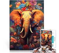 1000 Piece Jigsaw Puzzle for Adults Elephant painting flowers Made of cardboard,Suitable for people aged 14 and above Challenging play toys Artwork Gift 。size:38x52cm/14.96x20.47inch