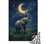 1000 Piece Jigsaw Puzzle for Adults, Elephant Reaching for Crescent Moon, 38x26cm/1000pcs, Indoor Puzzle Activity, Quiet Evening Leisure And Time at Home