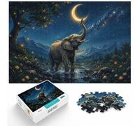 1000 Piece Jigsaw Puzzle for Adults, Elephant Reaching for Crescent Moon | For quiet evenings, this adult jigsaw puzzle with 1000 pieces turns free time into a focused activity.