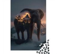 1000-Piece Jigsaw Puzzle for Adults, Elephant with Mountain Landscape Inside, 70x50cm/1000pcs, Gift for Puzzle Lovers, Relaxing Indoor Activity And Time at Home