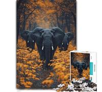1000 Piece Jigsaw Puzzle for Adults, Elephants in Autumnal Forest | Adult puzzle challenge on Sunday afternoons for screen-free time.