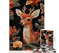 1000 Piece Jigsaw Puzzle for Adults Embroidered Deer with Flowers Fun Interactive Family Experience Wonderful Holiday Giftsing Choice (50x75cm)